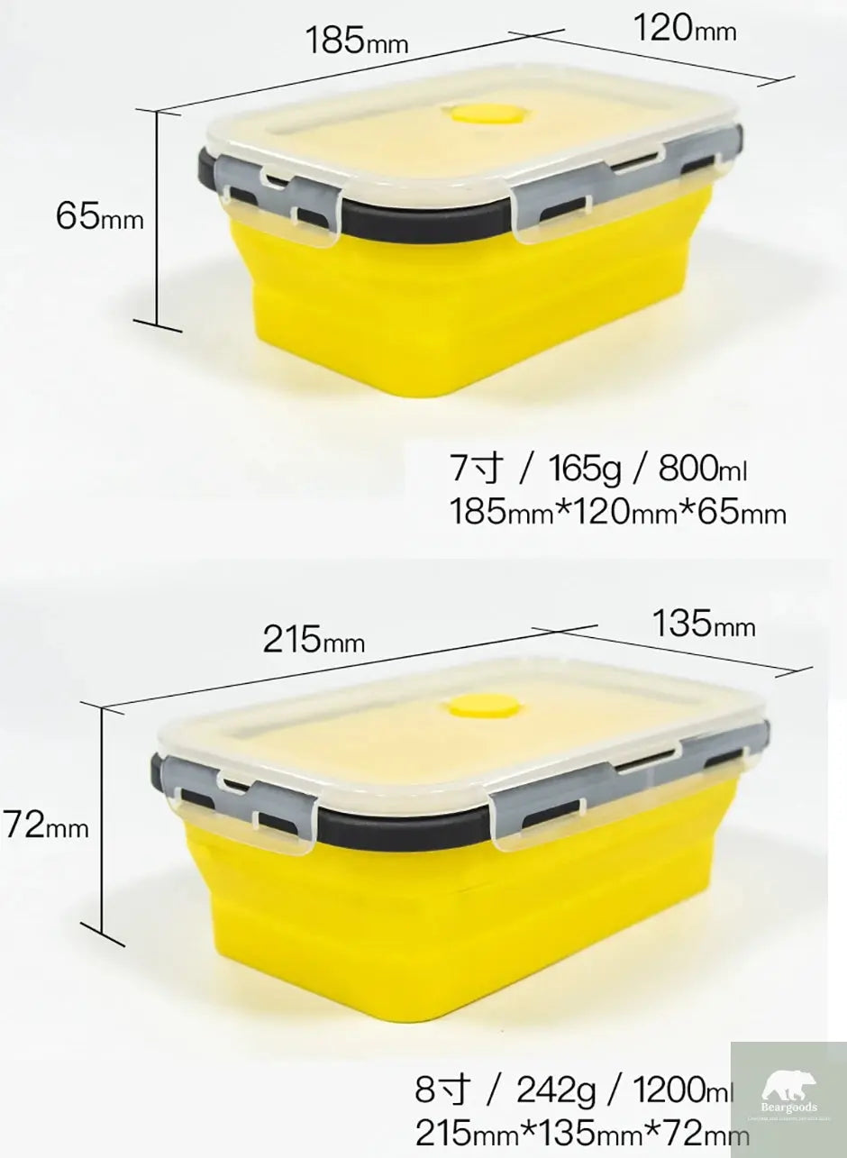 1 PCS Silicone Folding Lunch Box Food Grade Square Portable Microwave Oven Lunch Box Outdoor Travel Picnic Preservation Box Beargoods