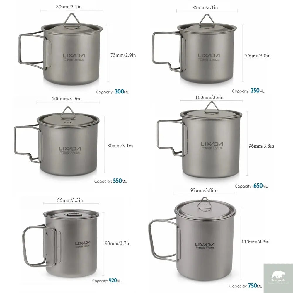 300ML/450ML/550ML/650ML/750ML Ultralight Titanium Cup Beargoods