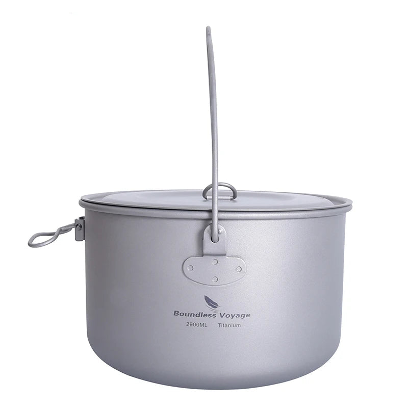 Boundless Voyage Titanium Pot Camping Cookware Hanging Soup Pot with Lid Outdoor Cooking Kit Lightweight Kitchen Ware Tableware Beargoods