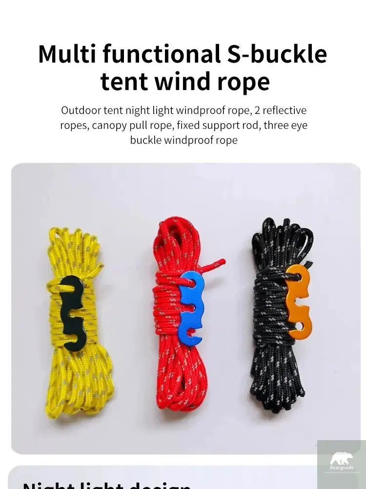 4Pcs Outdoor Guy Lines Tent Cords Reflective Camping Rope with Aluminum Guylines Adjuster Tensioner Pouch for Tent Tarp Canopy Beargoods