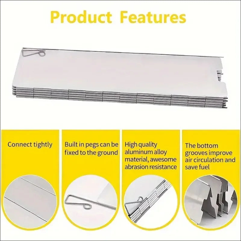 8 Plates / 10 Plates Aluminum Alloy Stove Windscreen, Ultralight Foldable Stove Windshield, Suitable For Outdoor Camping, Picnic Beargoods