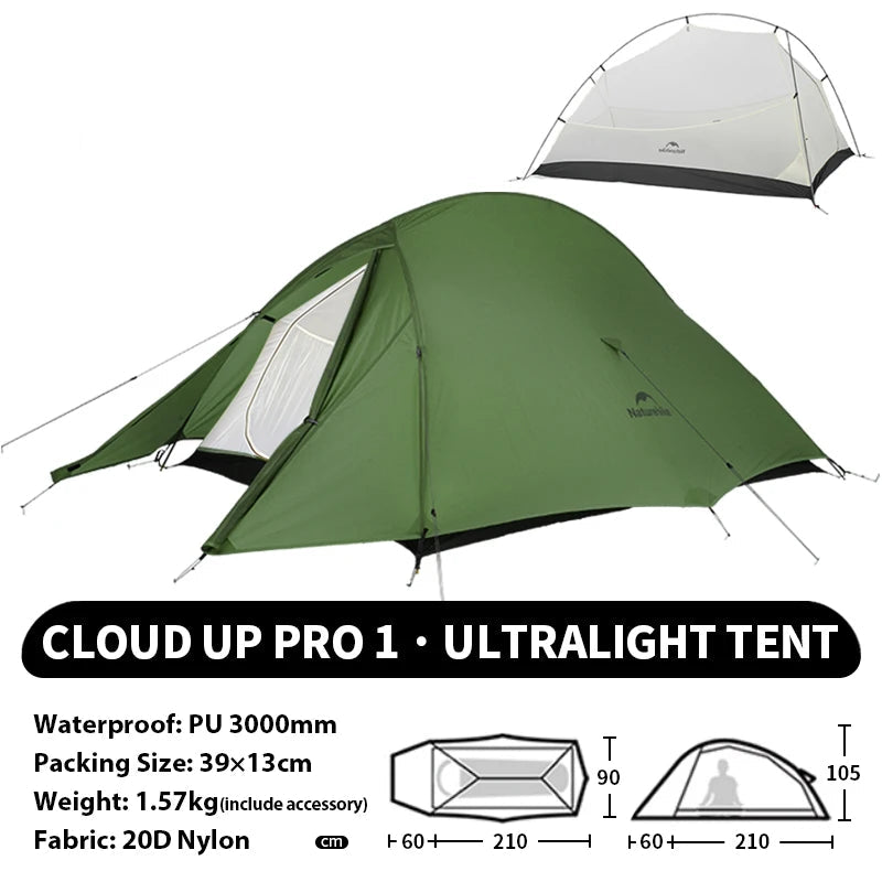 Naturehike Cloud Up 1 2 3 Person Camping Tent Ultralight Waterproof Trekking Tents Hiking Backpacking Shelter Tent Travel Tent Beargoods