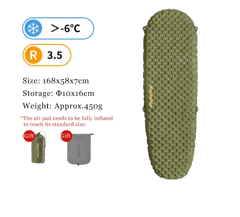 Naturehike Inflatable Camping Mat 3.5 R-Value Lightweight Sleeping Pad 20D Nylon TPU Air Mattress for Hiking Backpacking Beach Beargoods