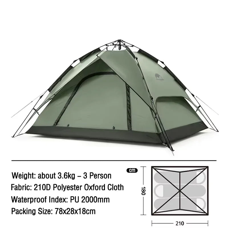 Naturehike One-touch Tent 3-4 Person Travel Family Sun Shelter Portable Automatic Fishing Tent Outdoor Picnic Camping Tent Beargoods
