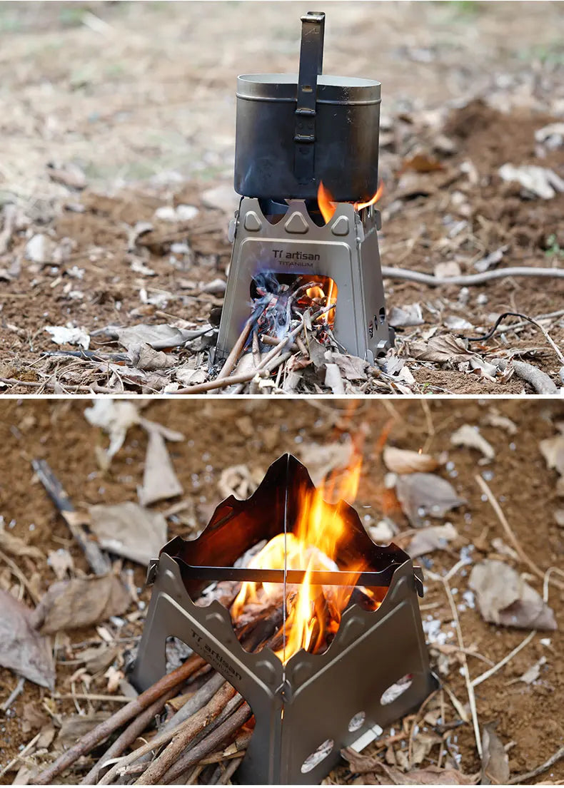 Tiartisan Titanium Outdoor Foldable Wood Stove Hiking Picnic Ultralight Portable Fire Burner Stove Multi-purpose Camping gear Beargoods