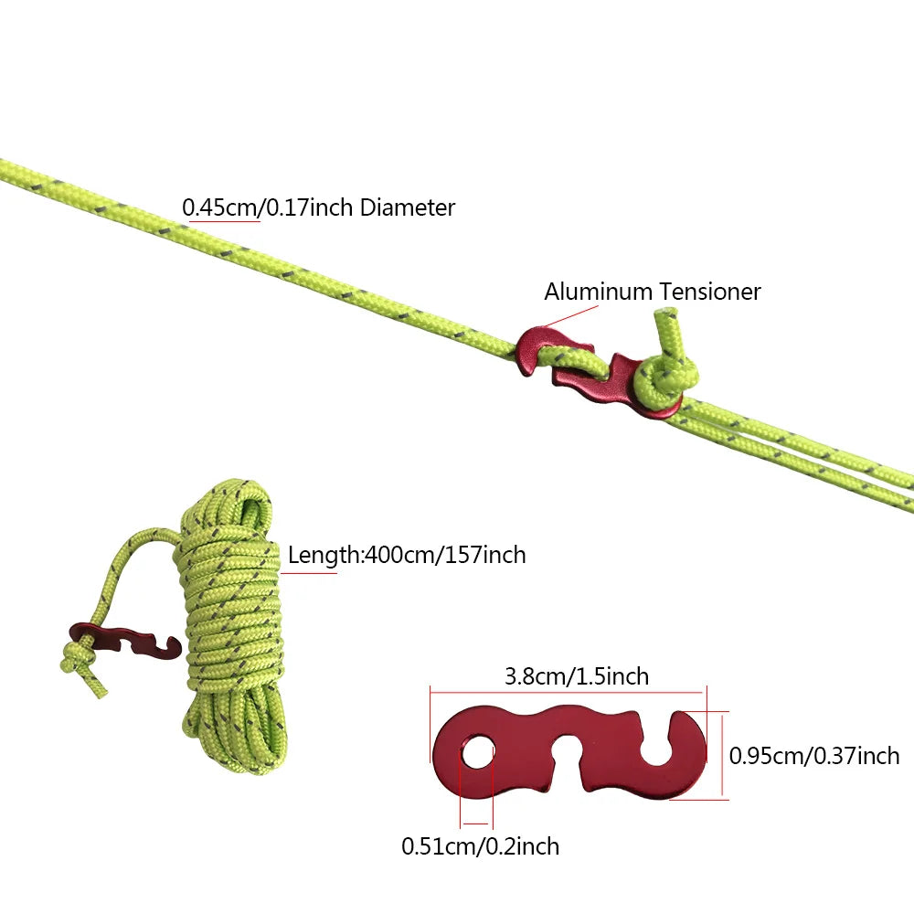 Camping Rope Reflective Outdoor Guy Lines with Aluminum Guyline Adjuster Tensioners Tent Tie Downs for Hiking Backpacking Tarp Beargoods