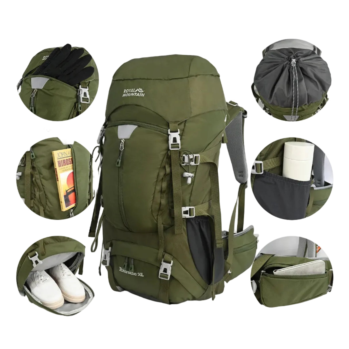 50L Hiking Backpack, Water-Resistant Nylon Bag, Large-Capacity Dual-Shoulder Bag for Trekking, Sports, and Functional Outdoor Beargoods