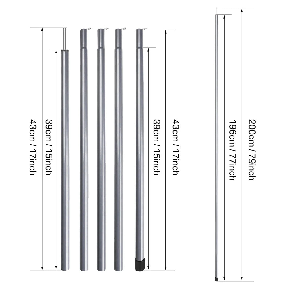 2m Telescopic Tent Poles Set of 2 Lightweight Adjustable Trekking Camping Collapsible Poles for Walking Canopy Hiking Beargoods