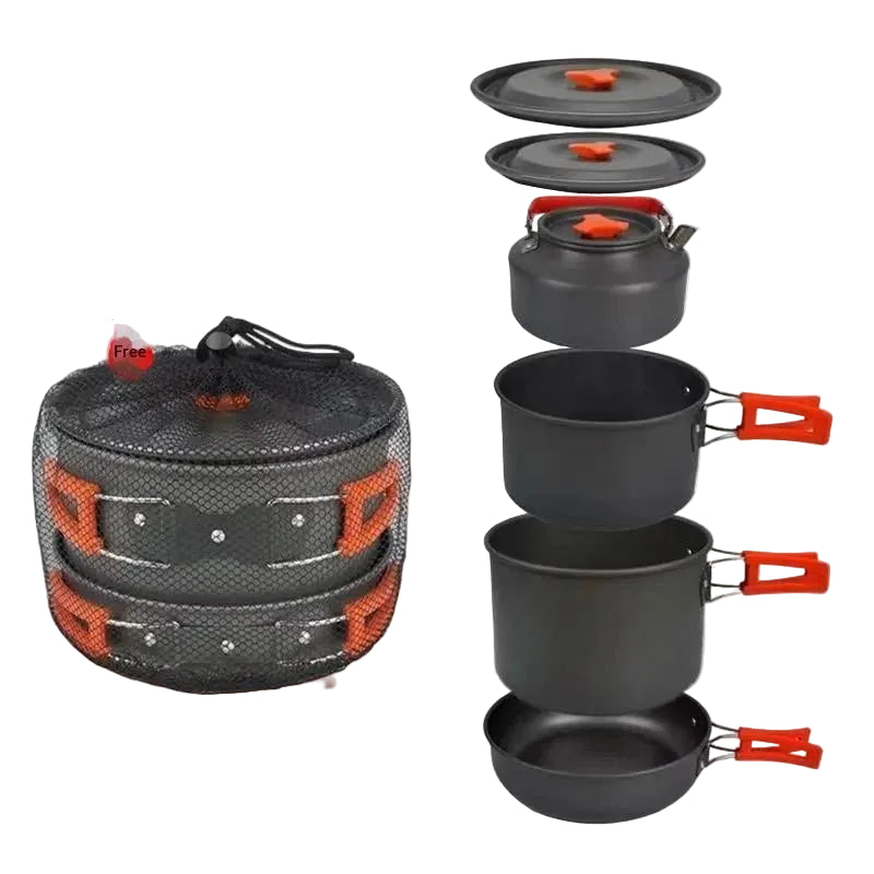  Camping Cookware Set Aluminum Lightweight Portable Outdoor Cooking Kit with Pot Pan Kettle for 2-3 People Travel Supplies Beargoods