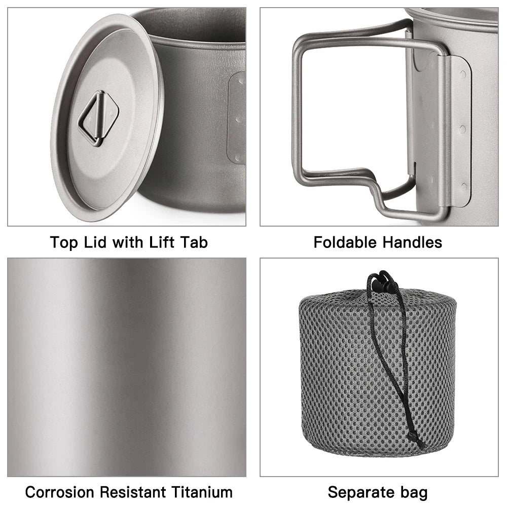 Titanium Mug with Lid Handle for Outdoor Camping Beargoods