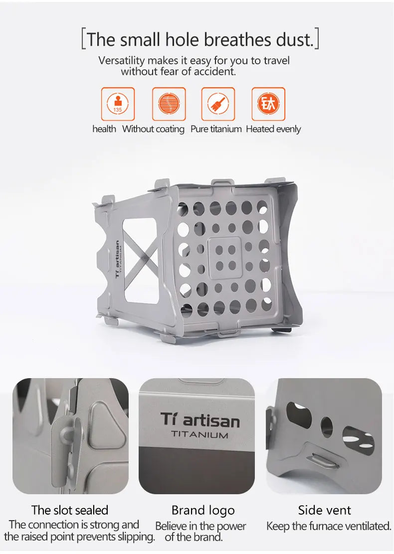Tiartisan Titanium Outdoor Foldable Wood Stove Hiking Picnic Ultralight Portable Fire Burner Stove Multi-purpose Camping gear Beargoods