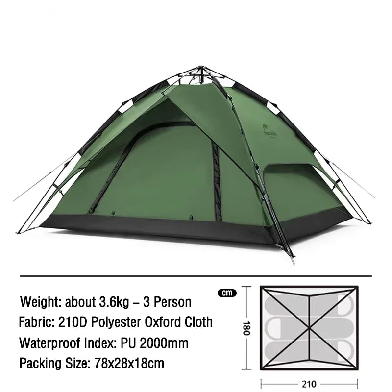 Naturehike One-touch Tent 3-4 Person Travel Family Sun Shelter Portable Automatic Fishing Tent Outdoor Picnic Camping Tent Beargoods