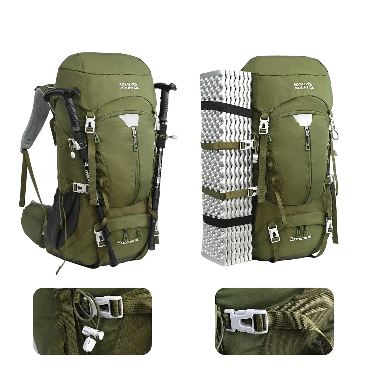 50L Hiking Backpack, Water-Resistant Nylon Bag, Large-Capacity Dual-Shoulder Bag for Trekking, Sports, and Functional Outdoor Beargoods