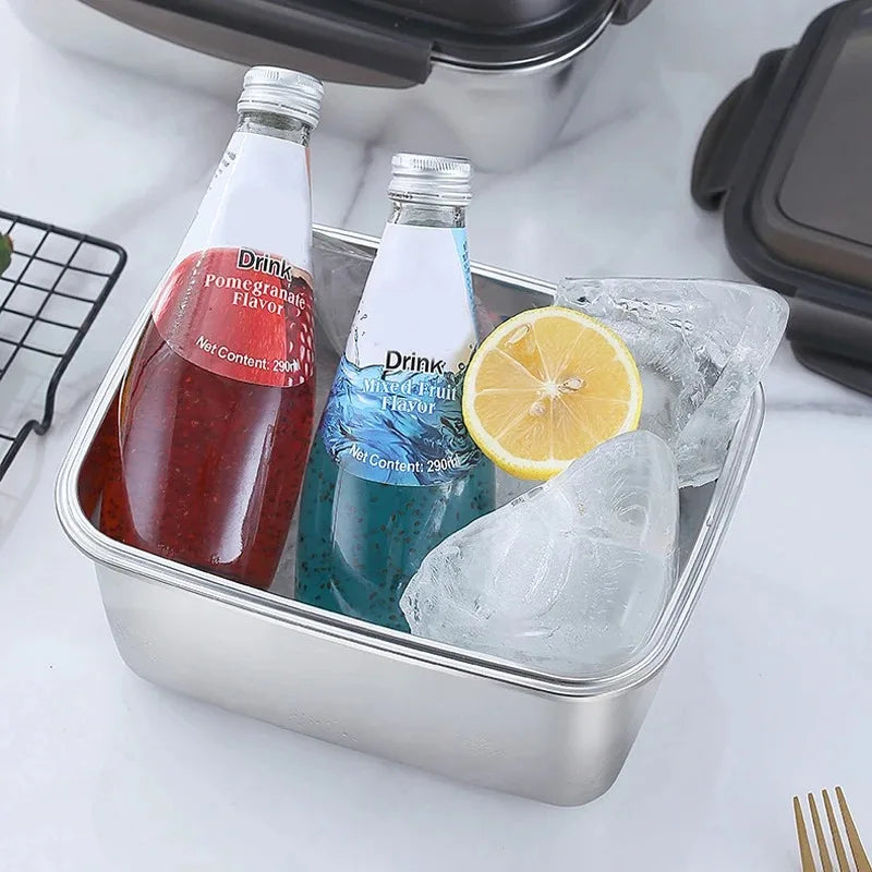 1x 304 Stainless Steel Lunch Bento Box Family Refrigerator Food Storage Containers Portable Outdoor Lunch Boxes Beargoods