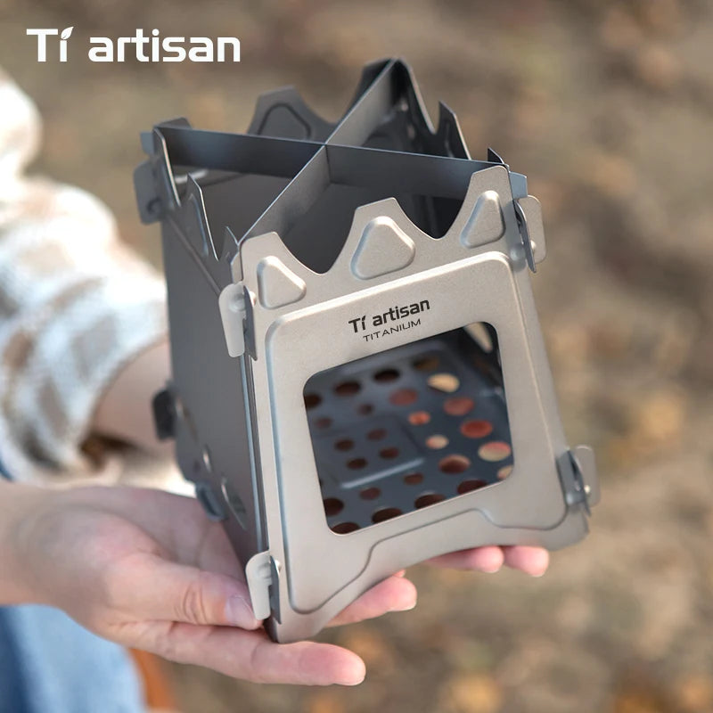 Tiartisan Titanium Outdoor Foldable Wood Stove Hiking Picnic Ultralight Portable Fire Burner Stove Multi-purpose Camping gear Beargoods