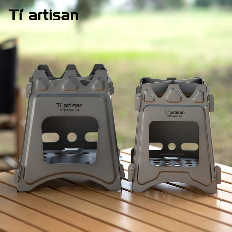 Tiartisan Titanium Outdoor Foldable Wood Stove Hiking Picnic Ultralight Portable Fire Burner Stove Multi-purpose Camping gear Beargoods