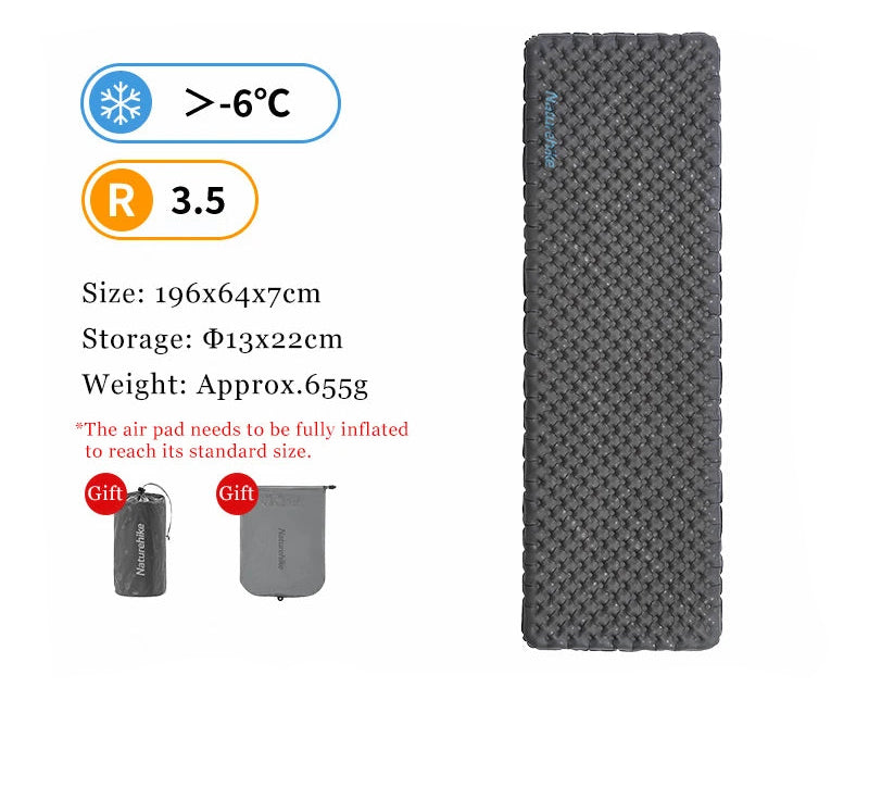 Naturehike Inflatable Camping Mat 3.5 R-Value Lightweight Sleeping Pad 20D Nylon TPU Air Mattress for Hiking Backpacking Beach Beargoods