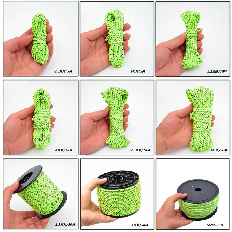 5M/10M/20M/50M Reflective Tent Rope Guylines Nylon Tent Line Cord Rescue Umbrella Paracord Rope Camping Hiking Tent Accessories Beargoods