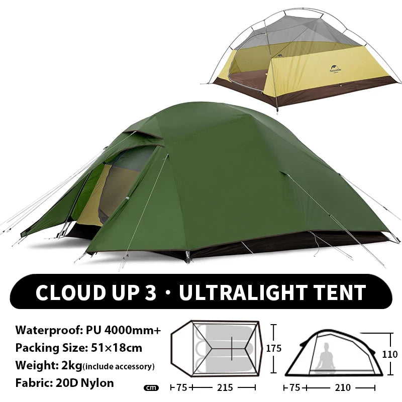 Naturehike Cloud Up 1 2 3 Person Camping Tent Ultralight Waterproof Trekking Tents Hiking Backpacking Shelter Tent Travel Tent Beargoods