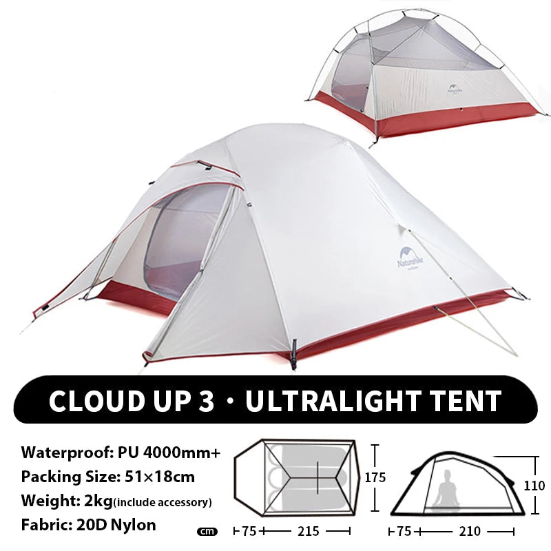 Naturehike Cloud Up 1 2 3 Person Camping Tent Ultralight Waterproof Trekking Tents Hiking Backpacking Shelter Tent Travel Tent Beargoods