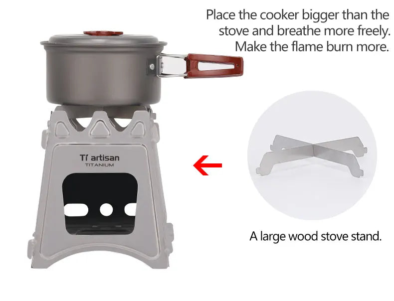 Tiartisan Titanium Outdoor Foldable Wood Stove Hiking Picnic Ultralight Portable Fire Burner Stove Multi-purpose Camping gear Beargoods