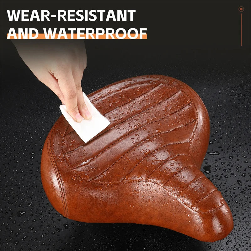 WEST BIKING MTB Spring Saddle Electric Bike Wide Comfortable Shock-Absorbing Bicycle Seat Leather Retro Brown Saddle Soft Beargoods