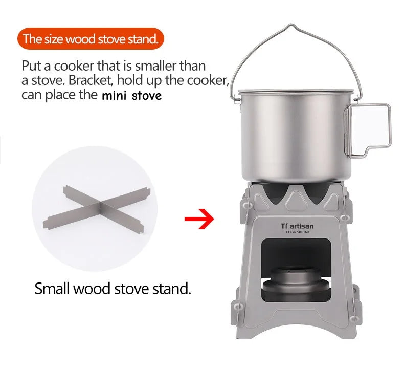 Tiartisan Titanium Outdoor Foldable Wood Stove Hiking Picnic Ultralight Portable Fire Burner Stove Multi-purpose Camping gear Beargoods
