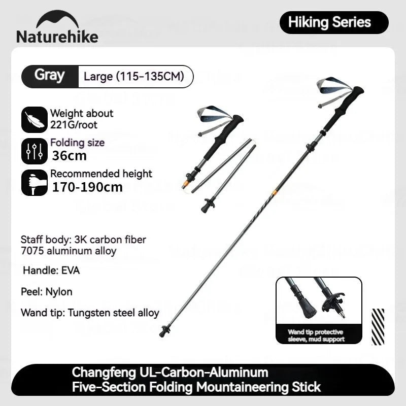 5-Section Carbon Fibre/Aluminium Alloy Folding Stick Beargoods