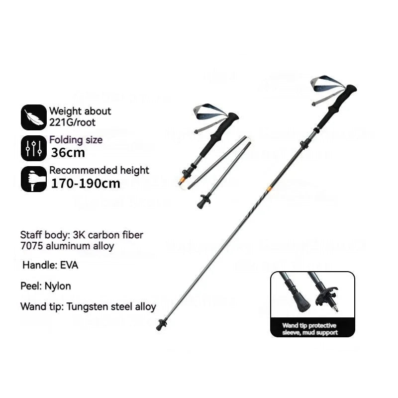 5-Section Carbon Fibre/Aluminium Alloy Folding Stick Beargoods