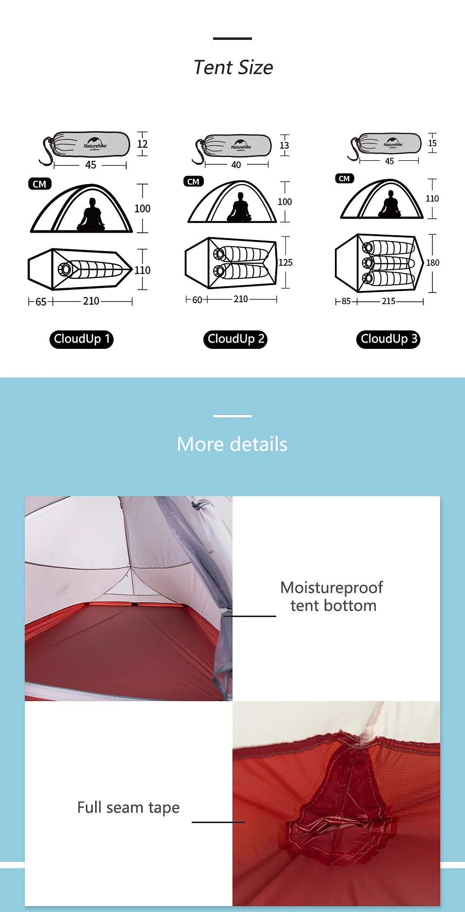 Naturehike Cloud Up 1 2 3 Person Camping Tent Ultralight Waterproof Trekking Tents Hiking Backpacking Shelter Tent Travel Tent Beargoods