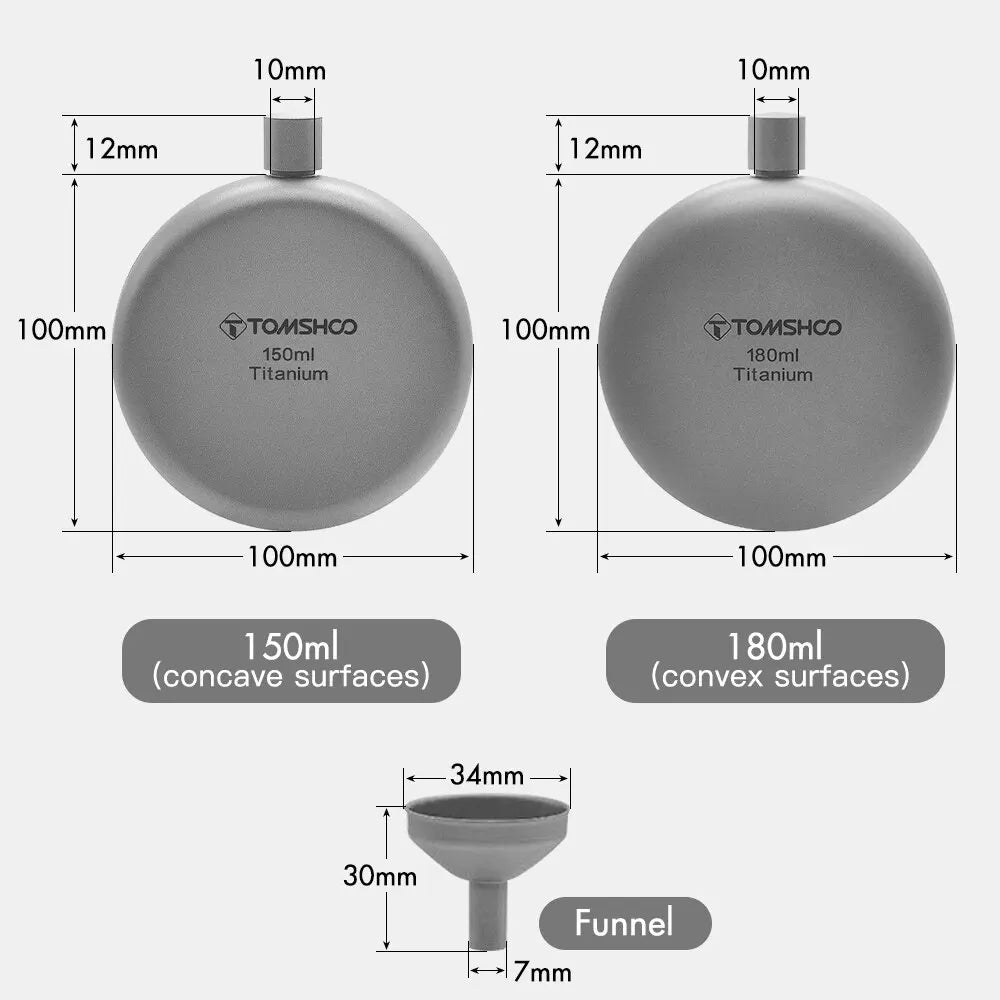 150ml/180ml Titanium Flask with Funnel Camping Hiking Backpacking Travel Picnic Beargoods