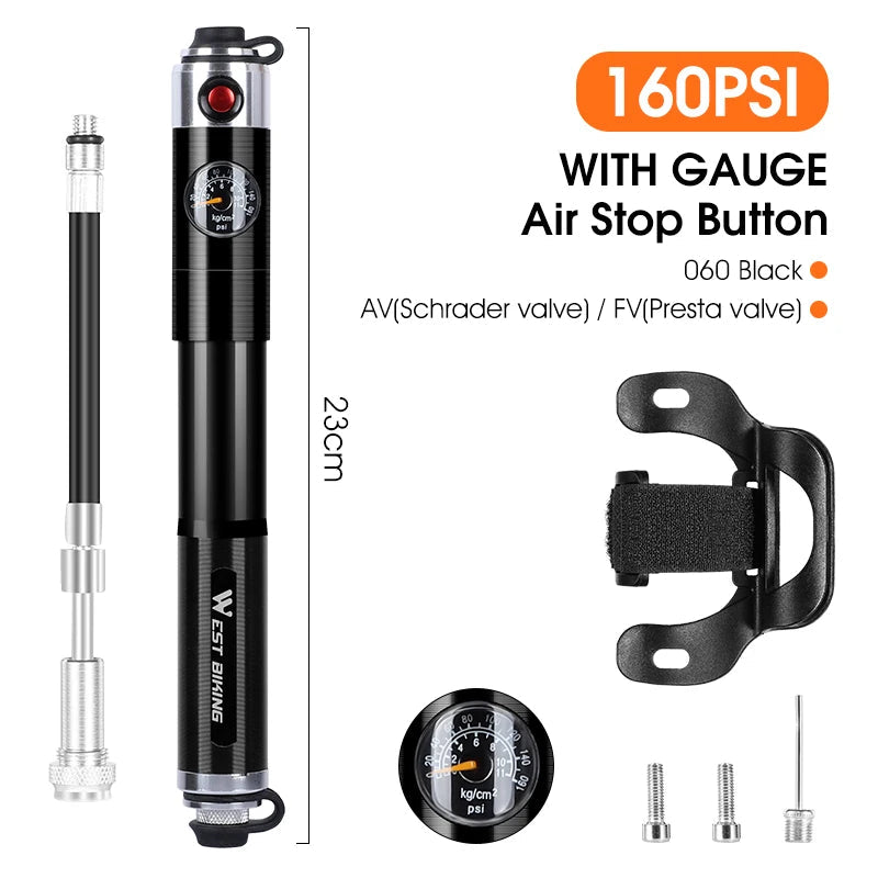 High Pressure Bicycle Pump with Pressure Gauge Beargoods