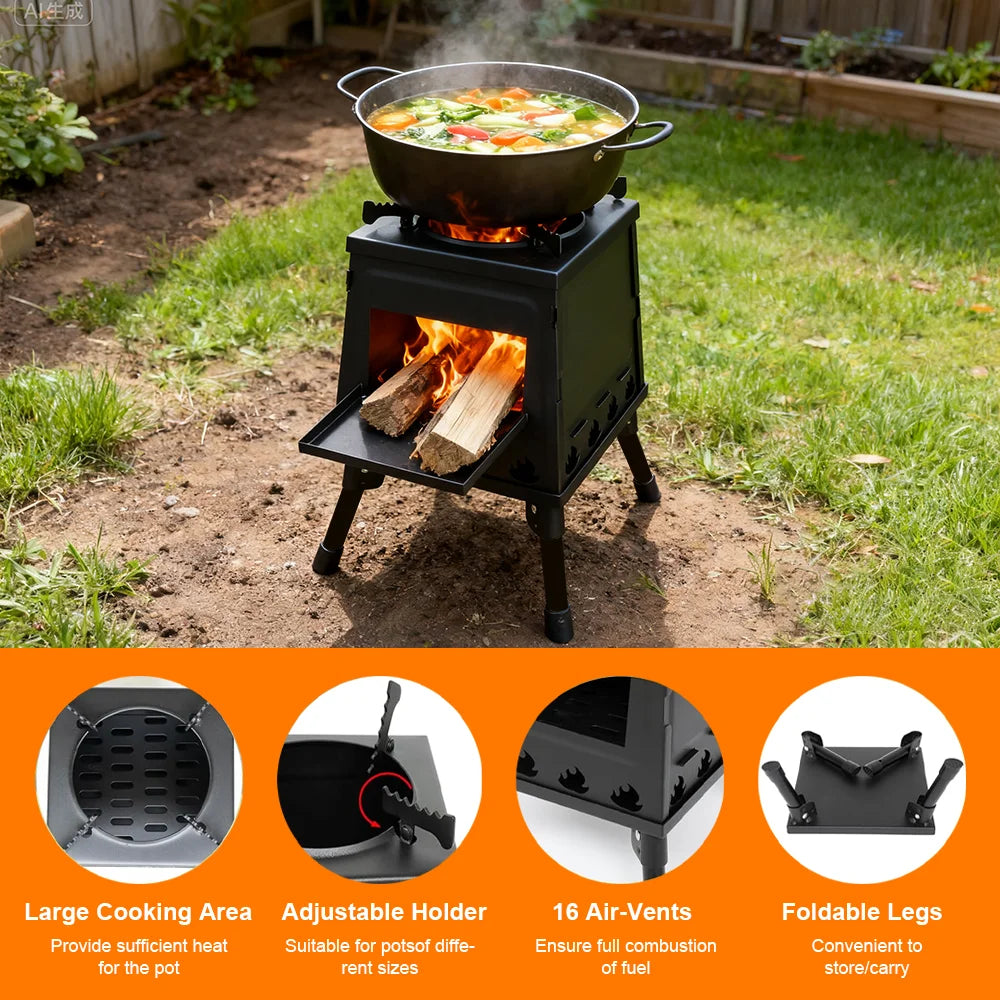 Wood Burning Stove Foldable Firewood Stove Picnic BBQ Grill Stove Heating Cooking for Outdoor Hiking Camping Beargoods