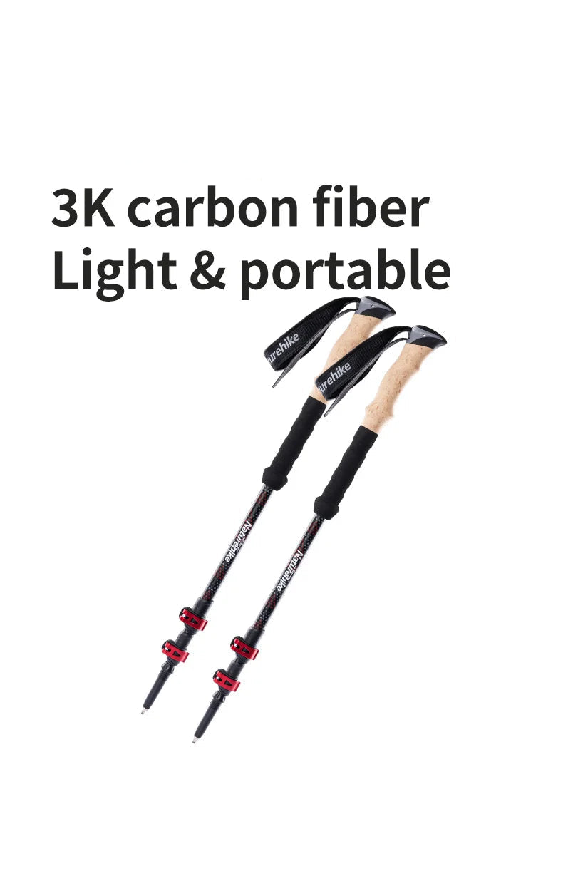 Naturehike Trekking Poles 2pcs Carbon Fiber Collapsible Telescopic Sticks Lightweight Walking Hiking Stick Climbing Stick Beargoods
