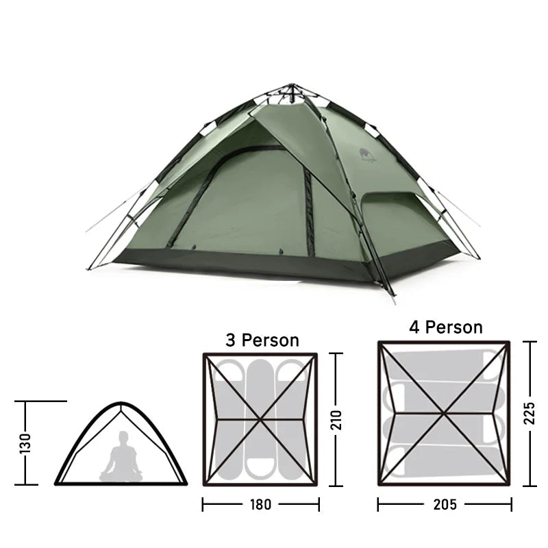 Naturehike One-touch Tent 3-4 Person Travel Family Sun Shelter Portable Automatic Fishing Tent Outdoor Picnic Camping Tent Beargoods