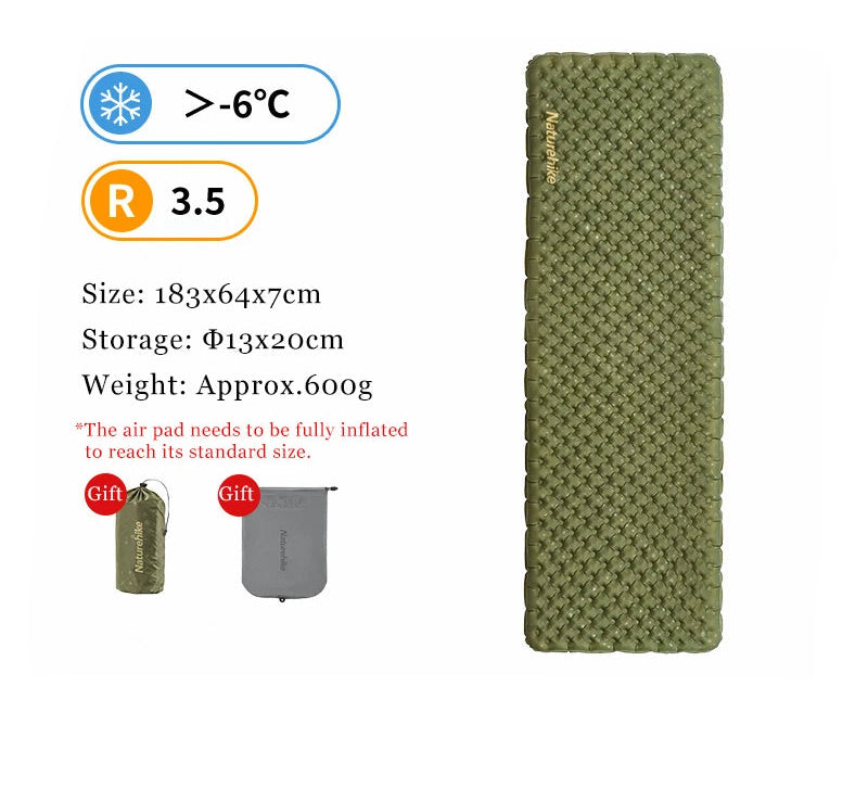 Naturehike Inflatable Camping Mat 3.5 R-Value Lightweight Sleeping Pad 20D Nylon TPU Air Mattress for Hiking Backpacking Beach Beargoods