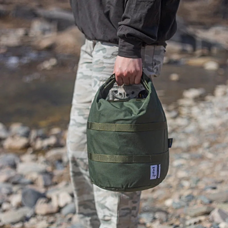 500D Nylon Round Bottom Roll Top Storage Bag Outdoor Camping Cookware Pot Carrier Picnic Lunch Box Organizer Hiking Gear Pouch Beargoods