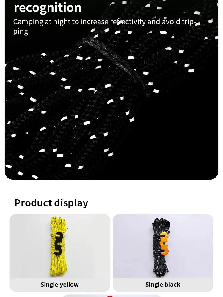 4Pcs Outdoor Guy Lines Tent Cords Reflective Camping Rope with Aluminum Guylines Adjuster Tensioner Pouch for Tent Tarp Canopy Beargoods