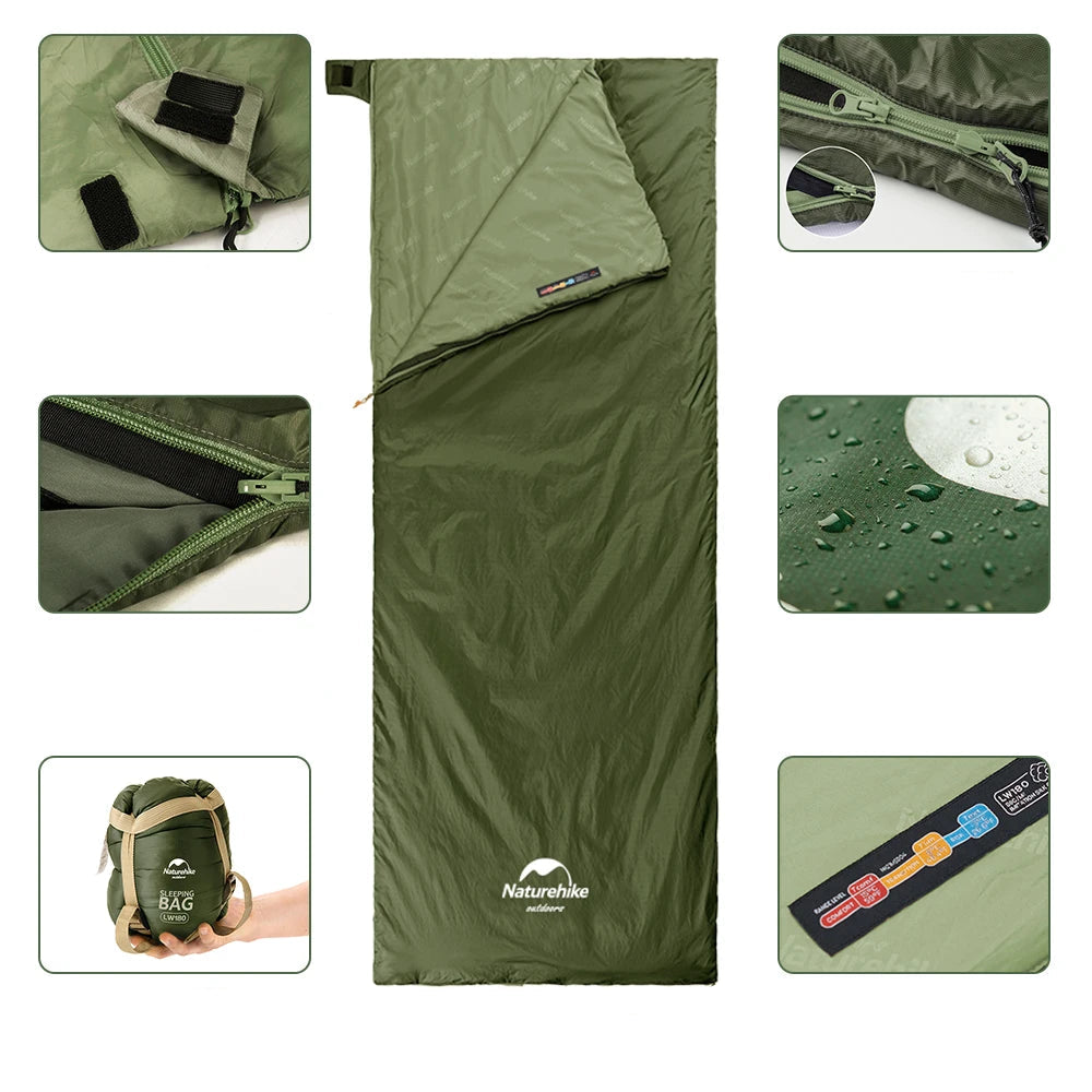 Naturehike LW180 Sleeping Bag Ultralight Cotton Spring Summer Lazy Bag Outdoor Hiking Camping Sleeping Bag Beargoods