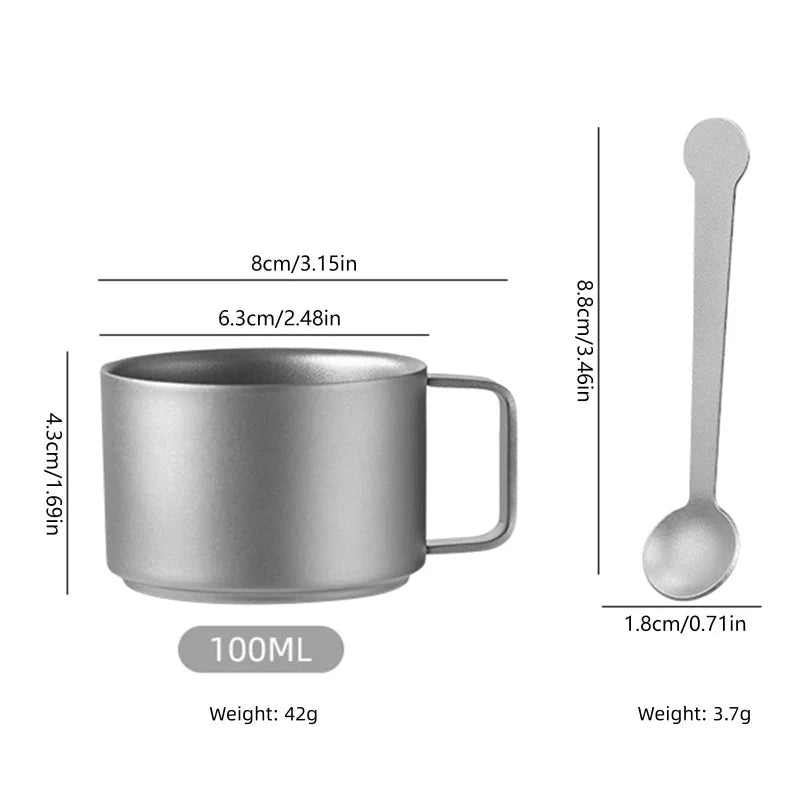 100ml Titanium Double Wall Coffee Cup Mini Mug Lightweight Portable Camping Drinkware for Hiking Picnic Backpacking Travel Beargoods