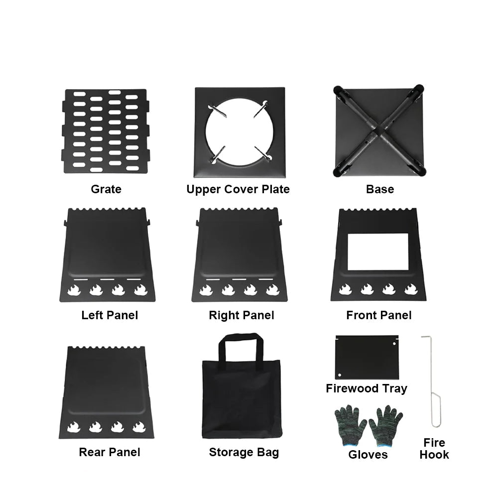 Wood Burning Stove Foldable Firewood Stove Picnic BBQ Grill Stove Heating Cooking for Outdoor Hiking Camping Beargoods