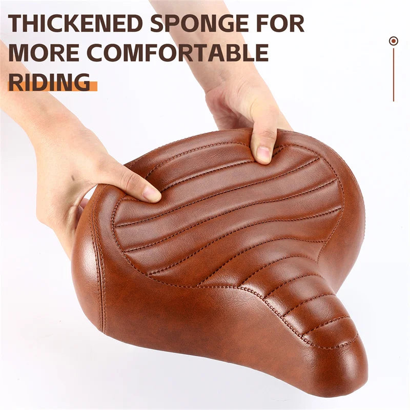 WEST BIKING MTB Spring Saddle Electric Bike Wide Comfortable Shock-Absorbing Bicycle Seat Leather Retro Brown Saddle Soft Beargoods