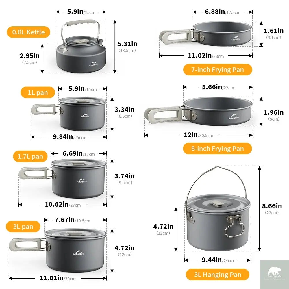 Camping Cookware Kit Frying Pan Portable Kettle Foldable Beargoods
