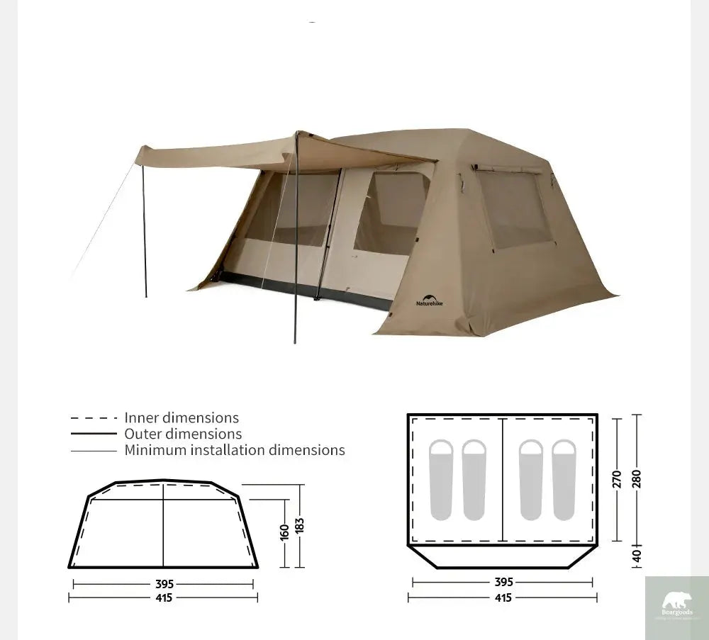 Naturehike 2026 Village 13 Lite Camping Tent 3 4 Person Automatic Tent Outdoor Park Family One Touch Tent Glamping Cabin Tents Beargoods
