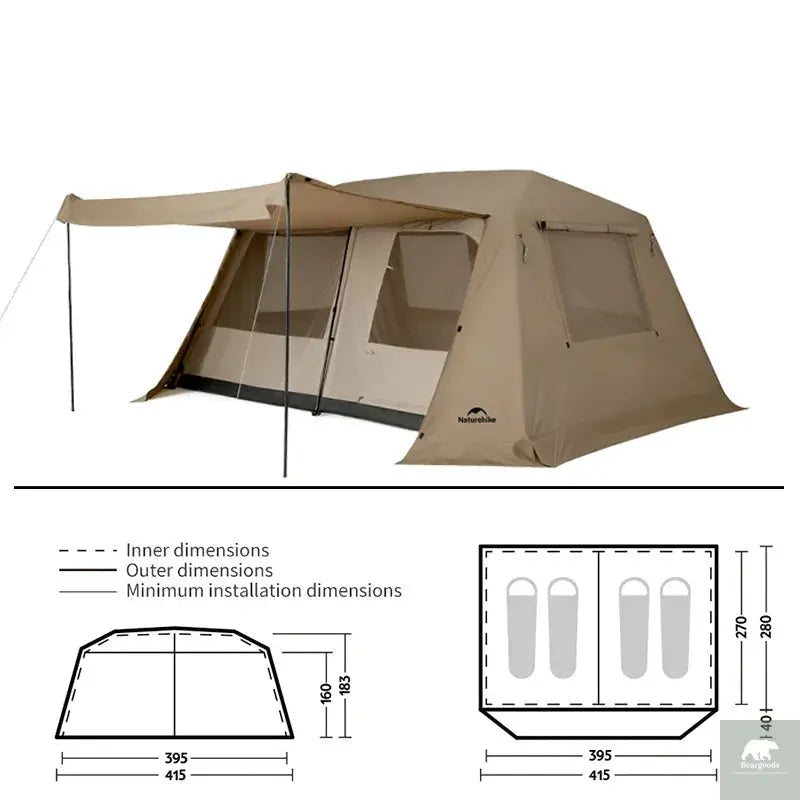Naturehike 2026 Village 13 Lite Camping Tent 3 4 Person Automatic Tent Outdoor Park Family One Touch Tent Glamping Cabin Tents Beargoods