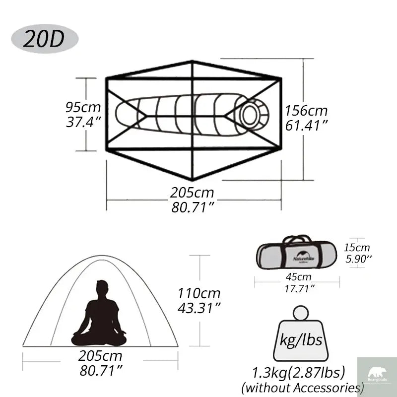Naturehike Cycling Tent 1 Person Ultralight Backpacking Tent Double Layer Fishing Beach Tent Outdoor Travel Hiking Camping Tent Beargoods