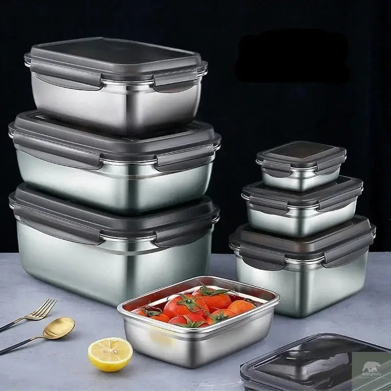 1x 304 Stainless Steel Lunch Bento Box Family Refrigerator Food Storage Containers Portable Outdoor Lunch Boxes Beargoods