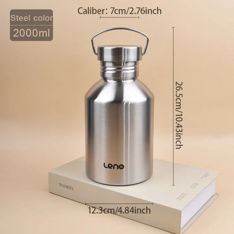 2L Drink Bottle for Sport Large Capacity Stainless Steel Sport Bottle Single-Layer Water Cup Metal Flask Drinkware Camping Sport Beargoods