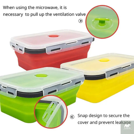 1 PCS Silicone Folding Lunch Box Food Grade Square Portable Microwave Oven Lunch Box Outdoor Travel Picnic Preservation Box Beargoods