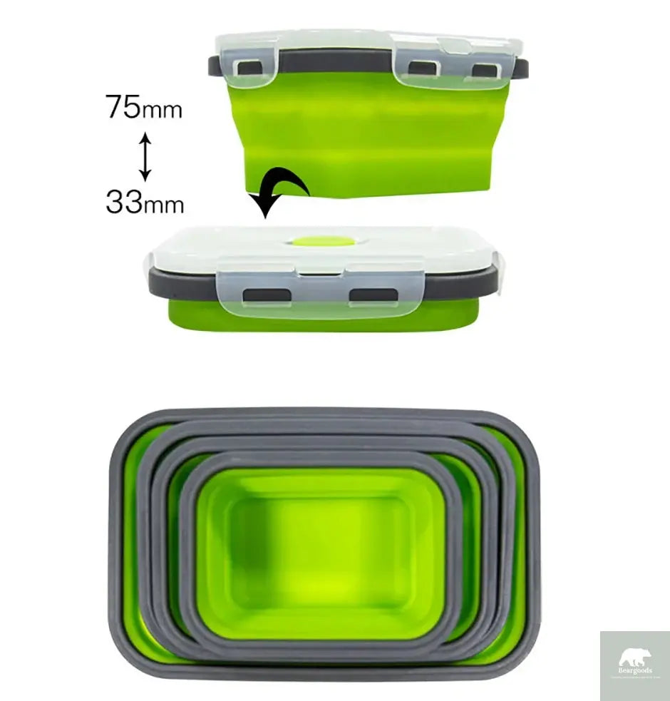 1 PCS Silicone Folding Lunch Box Food Grade Square Portable Microwave Oven Lunch Box Outdoor Travel Picnic Preservation Box Beargoods